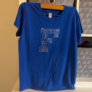 Anvil Blue Tee with Rhinestone F